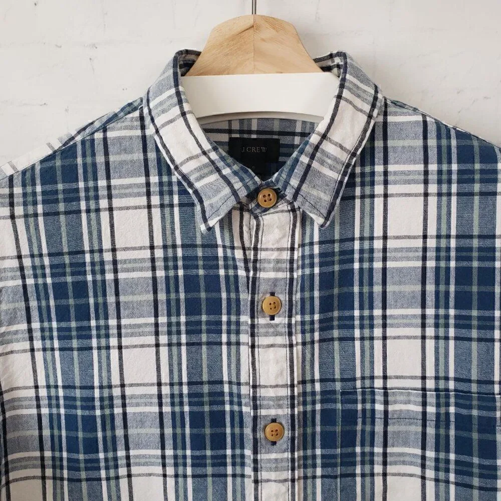J. Crew Mens Casual Button Front Shirt Size S Blue Plaid Midweight 100% Cotton